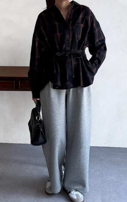 【アウトレット限定商品】Chez toi ウエスト絞りチェックシャツ