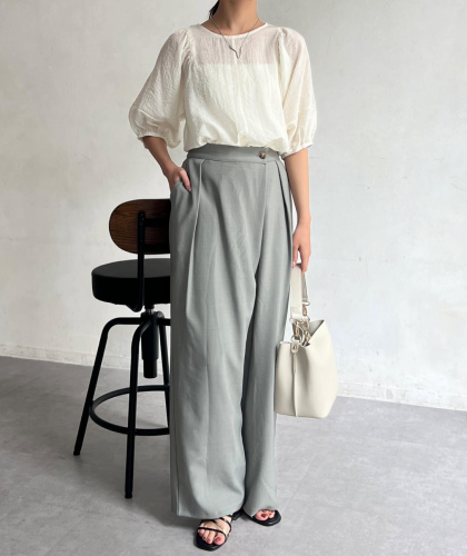 【アウトレット限定商品】Chez toi ランタンスリーブセミシアーブラウス