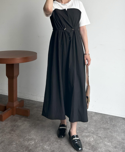 【アウトレット限定商品】Chez toi ビスチェ見えドロストワンピース