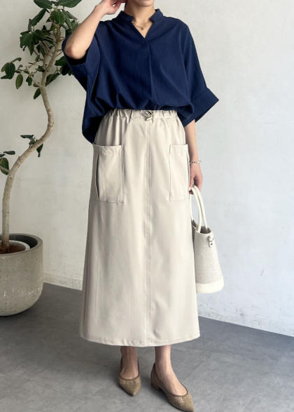【アウトレット限定商品】Chez toi リネンタッチ袖ターンバックブラウス