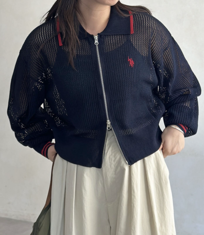 【アウトレット限定商品】CPCM【U.S. POLO ASSN.】襟付きメッシュカーディガン