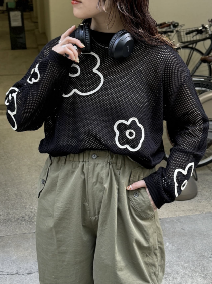 【アウトレット限定商品】CPCM コード刺繍花柄メッシュニット