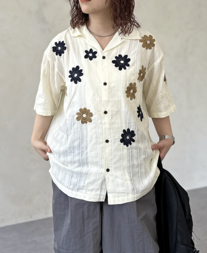 【アウトレット限定商品】ドビーアソート刺繍開襟シャツ