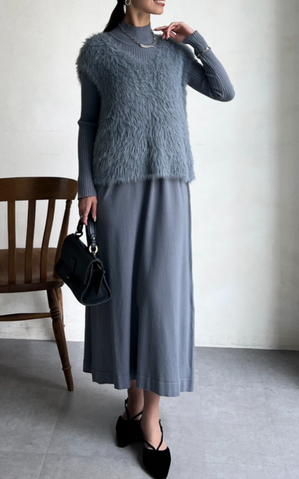 【アウトレット限定商品】Chez toi シャギーベスト×ニットワンピース