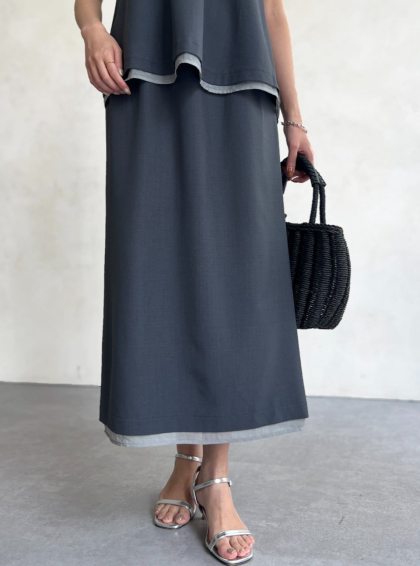 【アウトレット限定商品】Chez toi シアー重ねブラウス×ナロースカートSET