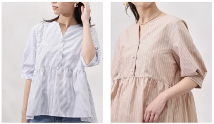 【chez toi】パールボタンギャザー切替ブラウス