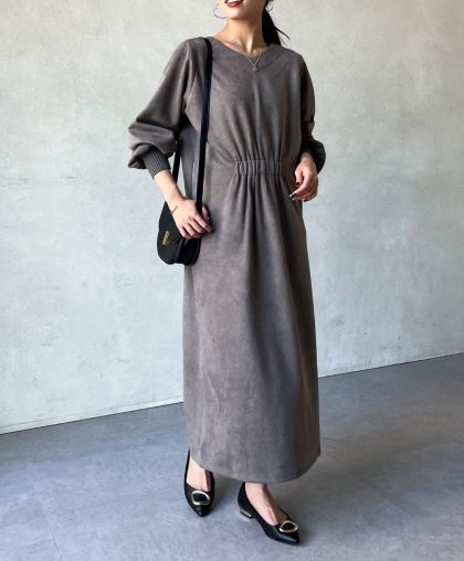 【アウトレット限定商品】Chez toi  スエード×リブ前後2WAYワンピース