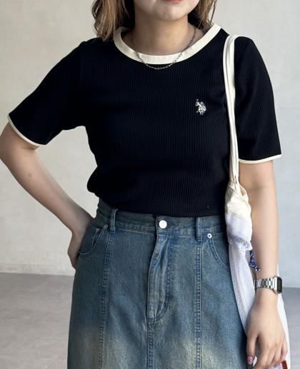 【アウトレット限定商品】CPCM【U.S. POLO ASSN.】クルーネック半袖リブT