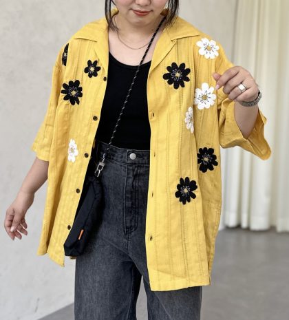 【アウトレット限定商品】ドビーアソート刺繍開襟シャツ