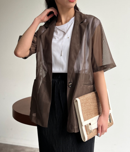 【アウトレット限定商品】chez toi 5分袖メッシュテーラードジャケット