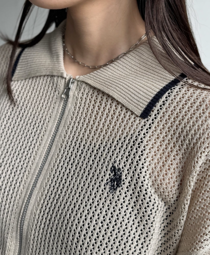 【アウトレット限定商品】CPCM【U.S. POLO ASSN.】襟付きメッシュカーディガン