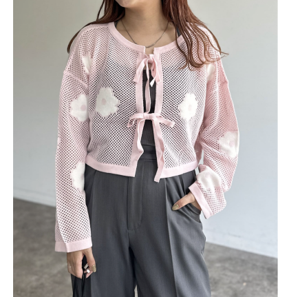 【アウトレット限定商品】花柄メッシュカーデ