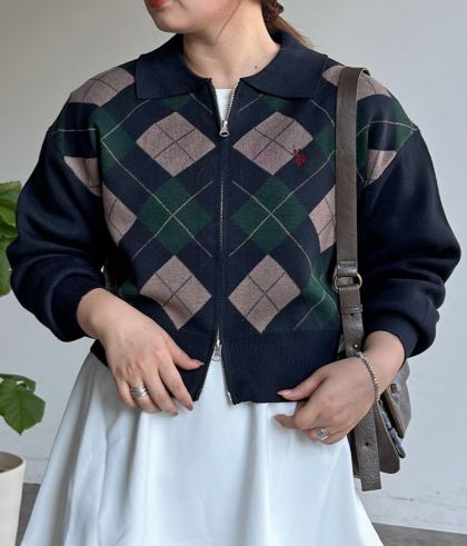 【アウトレット限定商品】CPCM 【U.S. POLO ASSN. 】襟付きジップカーディガン