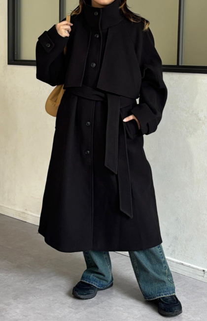 【アウトレット限定商品】CPCM ケープ付き軽量メルトンスタンドコート