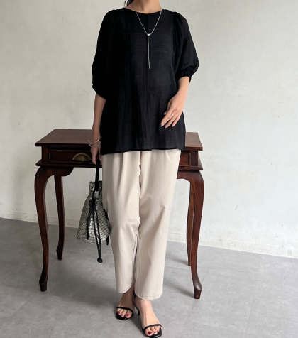 【アウトレット限定商品】Chez toi ランタンスリーブセミシアーブラウス