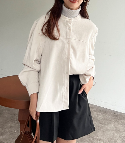 【アウトレット限定商品】Chez toi コーデュロイラウンド切替ブラウス