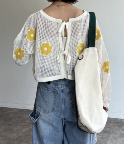 【アウトレット限定商品】花柄メッシュカーデ