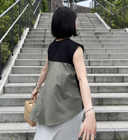 【chez toi】アウトポケット異素材ノースリプルオーバー