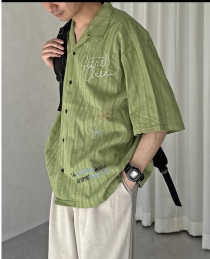 【アウトレット限定商品】ドビーアソート刺繍開襟シャツ