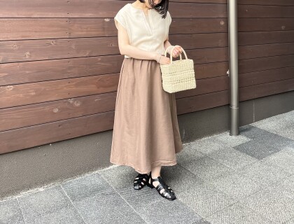 【chez toi】ツイードプルオーバー×カット布帛ドッキングワンピース