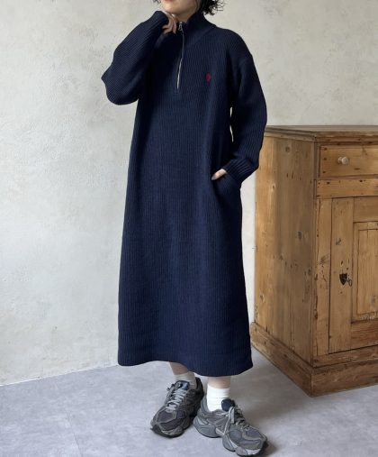 【アウトレット限定商品】U.S. POLO ASSN.  畦編ハーフジップワンピース