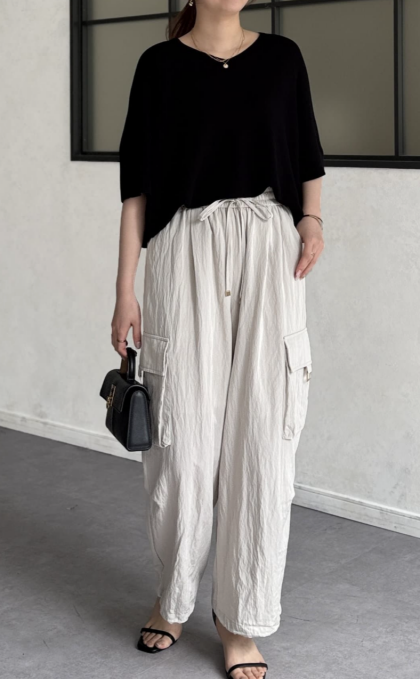 【アウトレット限定商品】Chez toi NEW Vネック5分袖シャリニットプルオーバー