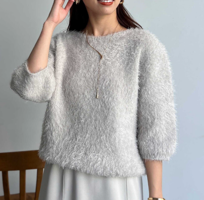 【アウトレット限定商品】Chez toi Wフェイスシャギー6分袖プルオーバー