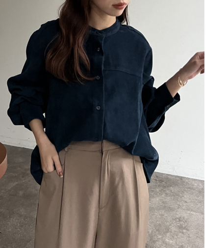 【アウトレット限定商品】Chez toi コーデュロイラウンド切替ブラウス
