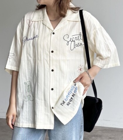 【アウトレット限定商品】ドビーアソート刺繍開襟シャツ