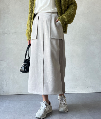 【アウトレット限定商品】Chez toi スエード×リブナロースカート
