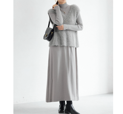 【アウトレット限定商品】Chez toi シャギーベスト×ニットワンピース