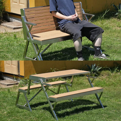 【送料FREE対象】1人で簡単!ベンチからテーブルに変化する"STAINLESS TABLE & BENCH"
