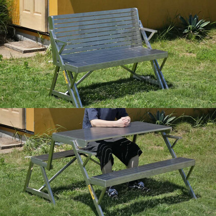 【送料FREE対象】1人で簡単!ベンチからテーブルに変化する"STAINLESS TABLE & BENCH"
