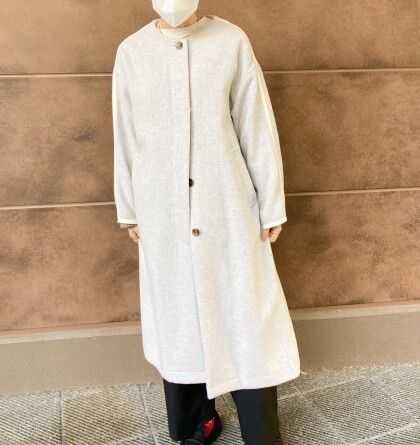 30%off⭐️ストール付ノーカラーロングコート⭐️｜ノーリーズ
