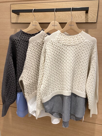 💛ケーブルニットxシャツドッキングニット💛