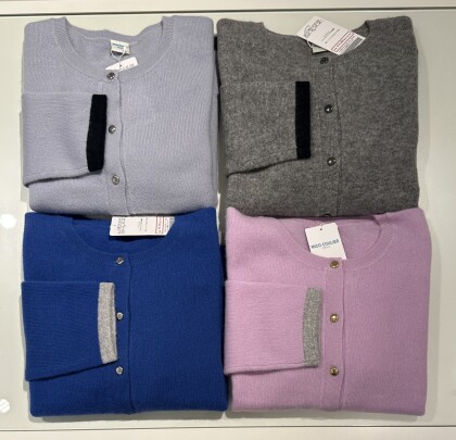 カシミヤ100% 配色クルーネックカーディガン✨