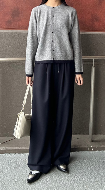 カシミヤ100% 配色クルーネックカーディガン✨