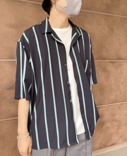 Men's⭐️ストライプオープンカラーシャツ