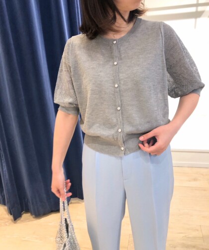 💛袖レース柄5分袖カーディガン💛