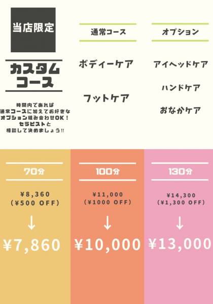 本日のおススメのメニュー♪【新カスタムコース】