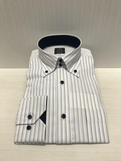 ワイシャツ 長袖 形態安定 ドゥエボットーニ ボタンダウン 白 ネイビーストライプ 標準体 トウキョウシャツ アウトレット ショップトピックス グランベリーパーク