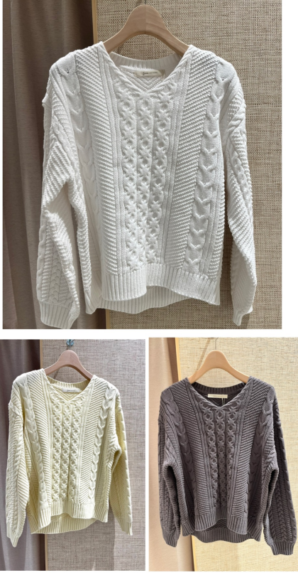 【Jena】NEW！ケーブルVネックニット