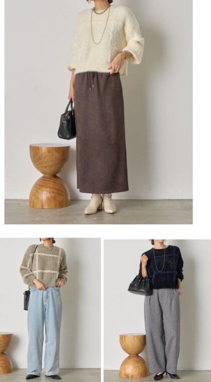 【Jena】チェック柄シャギーニット