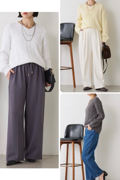 【Jena】NEW！ケーブルVネックニット