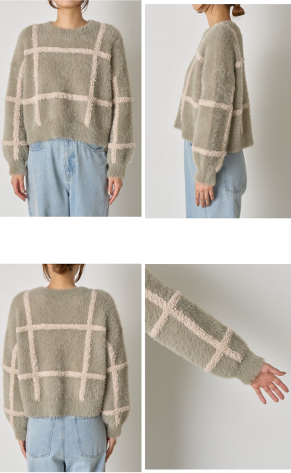 【Jena】チェック柄シャギーニット