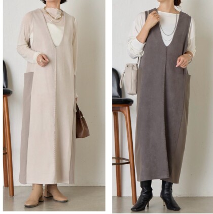 【Jena】スエードジャンスカ＆カタアゼ編みニット