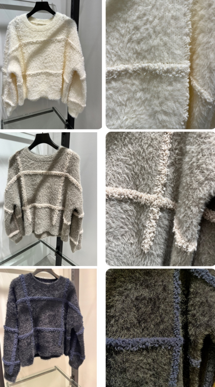 【Jena】チェック柄シャギーニット