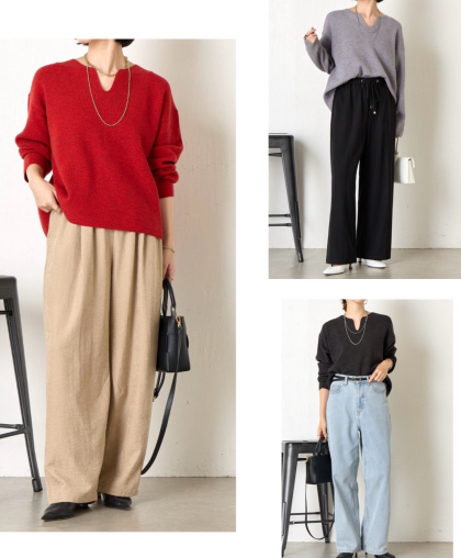 【Jena】スエードジャンスカ＆カタアゼ編みニット