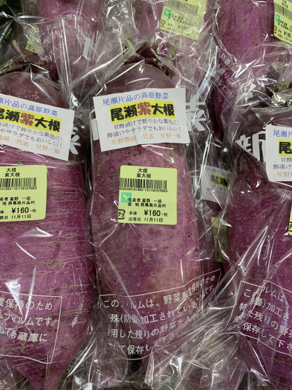 11月12日のおすすめ 尾瀬の紫大根 ファームドゥ 食の駅 ショップトピックス グランベリーパーク