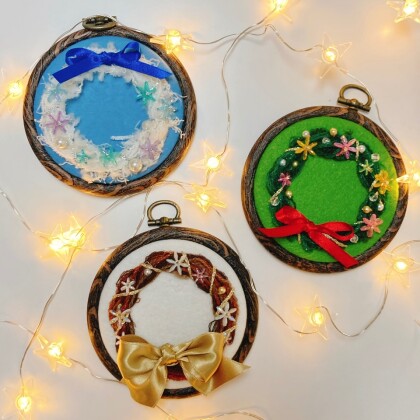 【🎄クリスマスが待ち遠しい…🎄】刺繍とビーズでミニリースをつくろう!